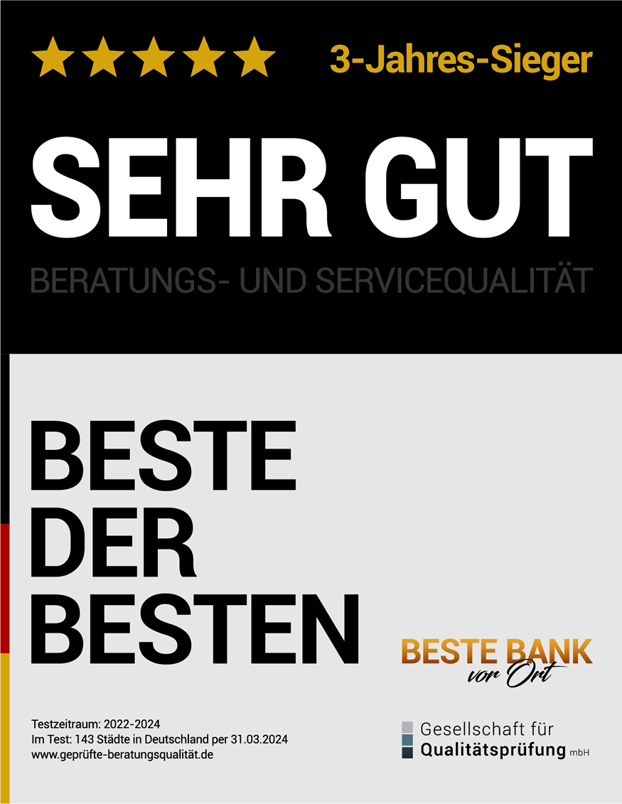 BESTE BANK vor Ort – 3-Jahres-Sieger von 2019 bis 2021.